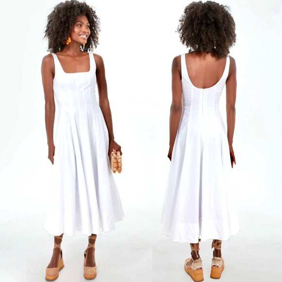 🌺🎉HP🎉🌺 NWT Staud Wells Midi Dress White - Picture 8 of 16